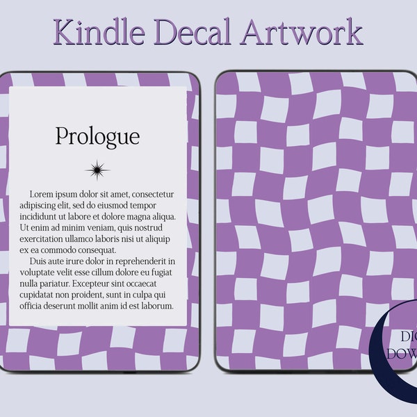 Digital Download, Kindle E-Reader Decal Artwork, Downloadable PNG File for Kindle cover, Bookish Art Design, Pastel Lavender Checker Board