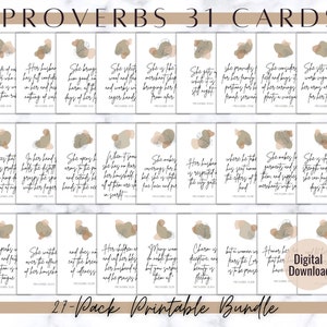 Proverbs 31:10-31 Affirmation Cards 27-pack bundle  printable spiritual biblical neutral brown beige leaves noble women honored power loved