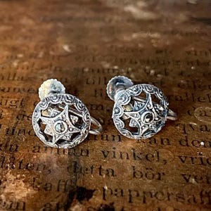 Vintage earrings| Art deco | Swedish 830 silver marcasites | screw back non-piercing