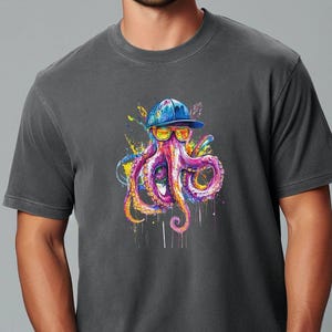 Cool Octopus T-Shirt, Hipster Octopus, Sea Animal Shirt, Unique Octopus Tee, Watercolor Octopus, Ocean Lover Gift, Fun T-Shirt, Octopus Art