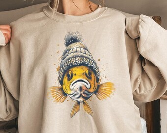 Unisex Funny Goldfish Sweatshirt, Cute Fish Graphic Pullover, Cozy Oversized Sweater, Fish Lovers Sweatshirt, Quirky Animal Top