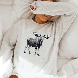 Moose Sweatshirt, Moose Crewneck, Wildlife Sweater, Nature Graphic, Camping Hiking Crewneck, Moose Lover Gift, Warm Outdoors Apparel