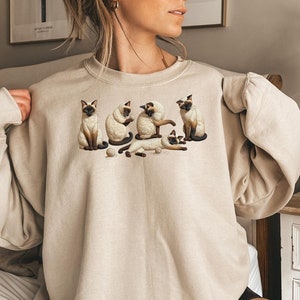 Siamese Cat T Shirt Sweatshirt, Embroidery Style Siamese Cat Sweatshirt, Cat Lover Gift, Siamese Cat Shirt, Embroidered Siamese Gift
