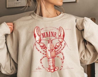 Maine Lobster Sweatshirt, Maine State Souvenir, Vintage Lobster Print, Nautical Gift, Coastal Apparel, Beachwear, Coastal Sweater
