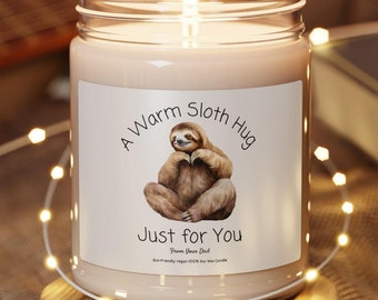 Personalized Sloth Hug Soy Wax Candle Gift, Custom Sloth Lover Candle, Animal Lover Gift, Vegan Eco-Friendly Non-Toxic Soy Candle
