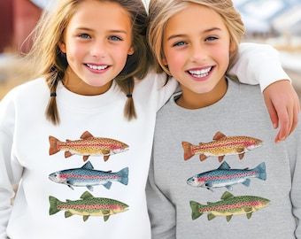 Kids Trout Crewneck Sweatshirt, Children's Fish Shirt, Gender Neutral Children's Clothing, Kids Fishing Shirt, Kids Nature Clothing