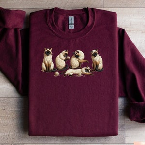Siamese Cat T Shirt Sweatshirt, Embroidery Style Siamese Cat Sweatshirt, Cat Lover Gift, Siamese Cat Shirt, Faux Embroidery Cat Sweater