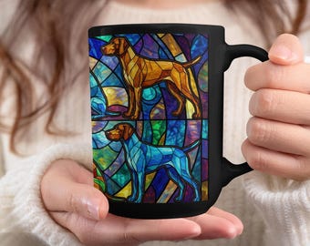 Taza de Vizsla, arte de perro con vitrales falsos, taza de café colorida para dueños de perros