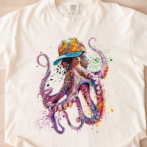 Octopus T-Shirt, Cool Octopus Art, Graphic Tee, Funny Octopus Gift, Ocean Lover Tee, Trendy Oversized Shirt, Unique Octopus with Cap Tee