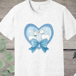 Adorable Westie Dog Couple Heart Ribbon Shirt, Cute Pet Lover Gift, Unique Dog Lover Clothing, West Highland Terrier Owner Gift