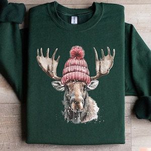 Moose Crewneck Sweatshirt, Nature Moose Sweatshirt, Cute Sweater for Women and Men, Moose Lover Gift, Gift for Her, Womens Outwear