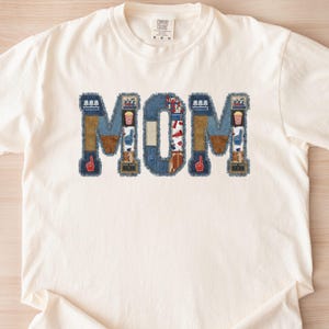 Cheer Mom T Shirt and Sweatshirt, Sports Mom T-Shirt, Faux Patchwork Denim Lettering