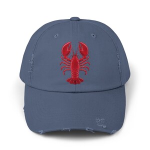 Red Lobster Distressed Baseball Cap, Faux Embroidery Lobster Hat, Vintage Style 100 Cotton Unisex Trucker Hat for Men and Women