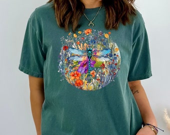 Dragonfly T Shirt, Bohemian Shirt, Entomoloty Shirt, Bug T Shirt, Unique Tees, Inspirational Shirt, Colorful Cottagecore Clothing