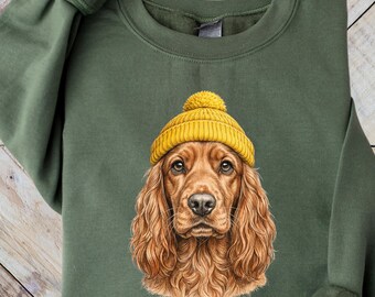 Cocker Spaniel Sweatshirt, Hund im Hut Pullover, süßer Welpe Rundhalsausschnitt, gemütliches Kleid, Erwachsenen Sweatshirt, Kinder Sweatshirt, Geschenk für Hundeliebhaber