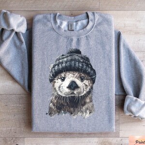 Funny Otter Sweatshirt, Unisex Sea Animal Lover Sweatshirt, Trendy Ocean Animal Pullover, Warm Winter Wear, Marine Biologist Gift