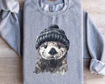 Sweat-shirt drôle en forme de loutre, sweat-shirt unisexe pour amoureux des animaux marins, pull tendance animal marin, vêtements d'hiver chauds, cadeau de biologiste marin