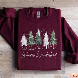 Winter Wonderland Sweatshirt, Pine Tree Crewneck, Evergreen Trees Tee, Gift For Nature Lover, Hiking Tshirt, Nature Sweatshirt For Women