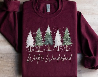 Winter Wonderland Sweatshirt, Pine Tree Crewneck, Evergreen Trees Tee, Gift For Nature Lover, Hiking Tshirt, Nature Sweatshirt For Women