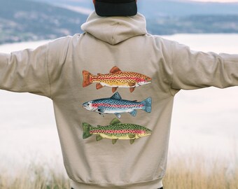 Rainbow Trout Hoodie, Unisex Brook Trout Hooded Sweatshirt, Dad Fishing Gift, Cool Salmon Fishing Hoodie, Hoodies with Fish for Men