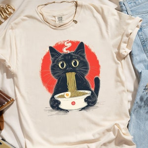 Ramen Cat T-Shirt, Cat Lover Gift, Kawaii Shirt, Alt Clothing, Anime Cat T-Shirt, Japanese Shirt, Foodies Shirt, Ramen Lover Kitty Tee