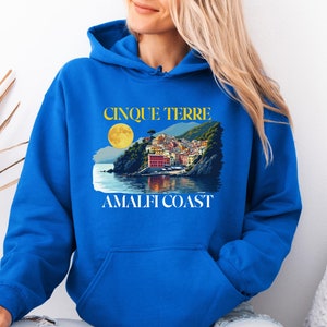 Colorful Cinque Terre Amalfi Coast Hoodie, Travel Destination Hoodie, Italy Seaside Landscape Hoodie, Vacation Apparel, Hooded Sweatshirt