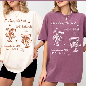 Coquette Bow Bachelorette Shirts, Bachelorette Party, Custom Bachelorette Shirts, Shes Tying the Knot Bridal Party, Girly Bow Bachelorette