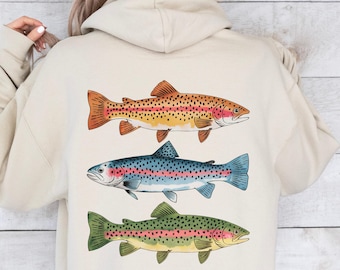 Unisex Trout Fishing Hoodie, Hooded Sweatshirt for Anglers, Fishing Dad Gift Idea, Fly Fishing Outdoors Nature Apparel