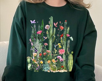 Sudadera de cactus, suéter del desierto de Arizona, suéter de cuello redondo de cactus saguaro, suéter del Parque Nacional, Arizona, Phoenix, Tucson, Scottsdale