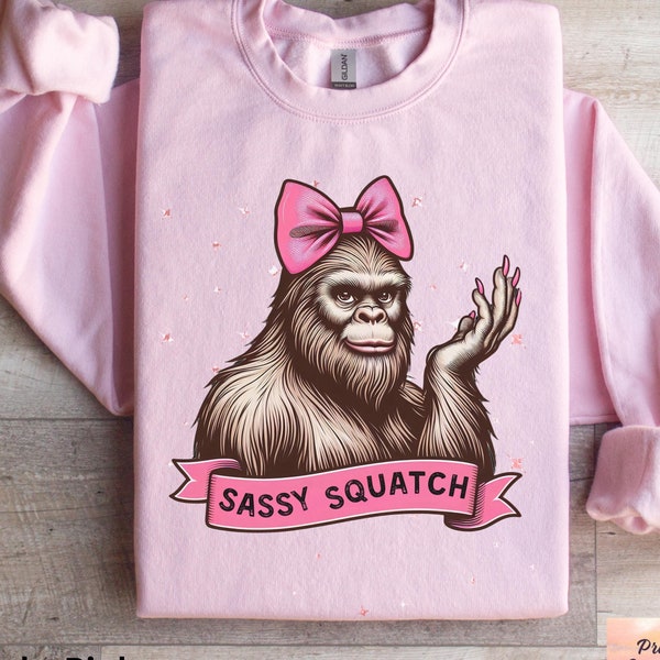 Funny Sassy Sasquatch Sweatshirt, Cute Bigfoot Coquette Bow Crewneck, Fun Sasquatch Sweater for Her, Unique Bigfoot Design, Gift for Women