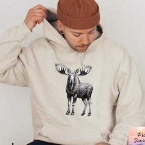 Moose Hoodie, Moose Hooded Sweatshirt, Cute Sweater for Women and Men, Moose Lover Gift, Gift for Her Him, Outdoors Hiking Fishing Camping