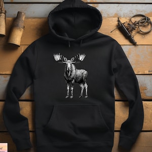 Moose Hoodie, Moose Hooded Sweatshirt, Cute Sweater for Women and Men, Moose Lover Gift, Gift for Her Him, Outdoors Hiking Fishing Camping