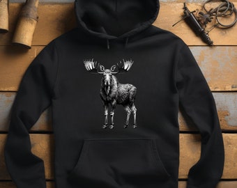 Moose Hoodie, Moose Hooded Sweatshirt, Cute Sweater for Women and Men, Moose Lover Gift, Gift for Her Him, Outdoors Hiking Fishing Camping
