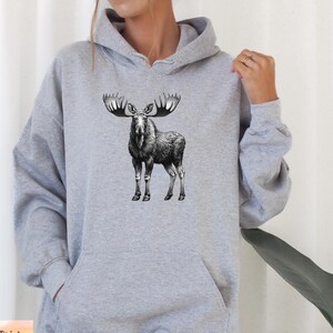 Moose Hoodie, Moose Hooded Sweatshirt, Cute Sweater for Women and Men, Moose Lover Gift, Gift for Her Him, Outdoors Hiking Fishing Camping