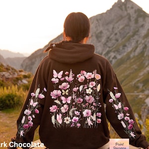 Wildflowers Hoodie, Boho Cottagecore Floral Hoodie, Botanical Flowers Hooded Sweatshirt, Nature Pullover, Flower Lover Gift, Printed Sleeves