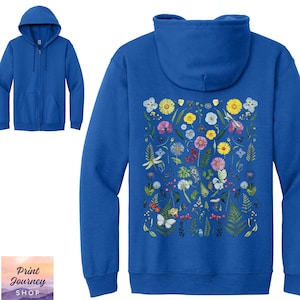 Blue Wildflower Hoodie Flower Hoodie Cute Womens Hoodie Oversized Hoodie Brown Maroon Hoodie Plant Hoodie Granola Girl Aesthetic Hoodies