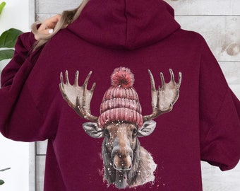 Funny Moose Hoodie for Men and Women, Hooded Sweatshirt for Moose Lovers, Moose Gifts, Nature Hoodies