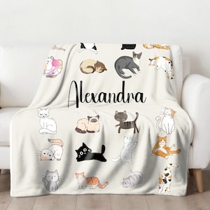 Personalized Cat Blanket, Cat Lover Gift for Boys and Girls, Boy Cat Custom Name Blanket, Velveteen Plush Blanket,  Custom Cat Gift