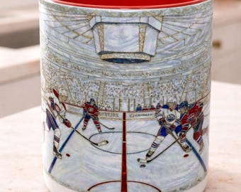 Ice Hockey Mug, Faux Stained Glass Hockey Coffee Cup, Ice Hockey Fan Mug, Sports Art Mug