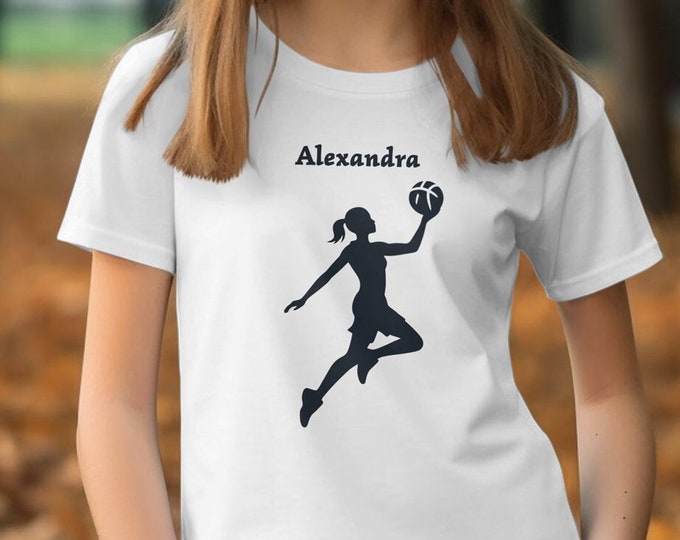Youth Basketball Player T-Shirt, Custom Name Athletic Tee, Girls' Sports Shirt, Personalized Kids Basketball Top, Girls Basketball Tee