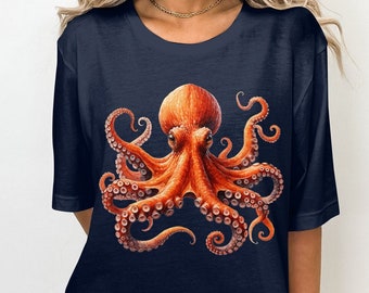 Octopus T-Shirt, Japanese Watercolor Octopus Tee, Ocean Life Octopus T-Shirt, Unisex Marine Animal Tee, Graphic Nautical Shirt, Ocean Shirt