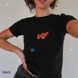 Retro Tomato Graphic Tee, Tomato Girl Baby Tee, Coquette Baby Tee, 90s Baby T-Shirt, Y2K Aesthetic, Vintage Fruit Print, Foodie Shirt image 6