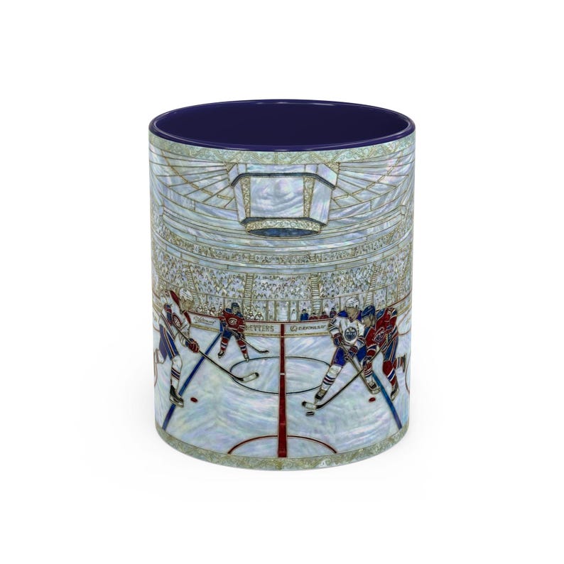 Taza de hockey sobre hielo, taza de café de hockey con vitral falso, taza de aficionado al hockey sobre hielo, taza de arte deportivo imagen 13