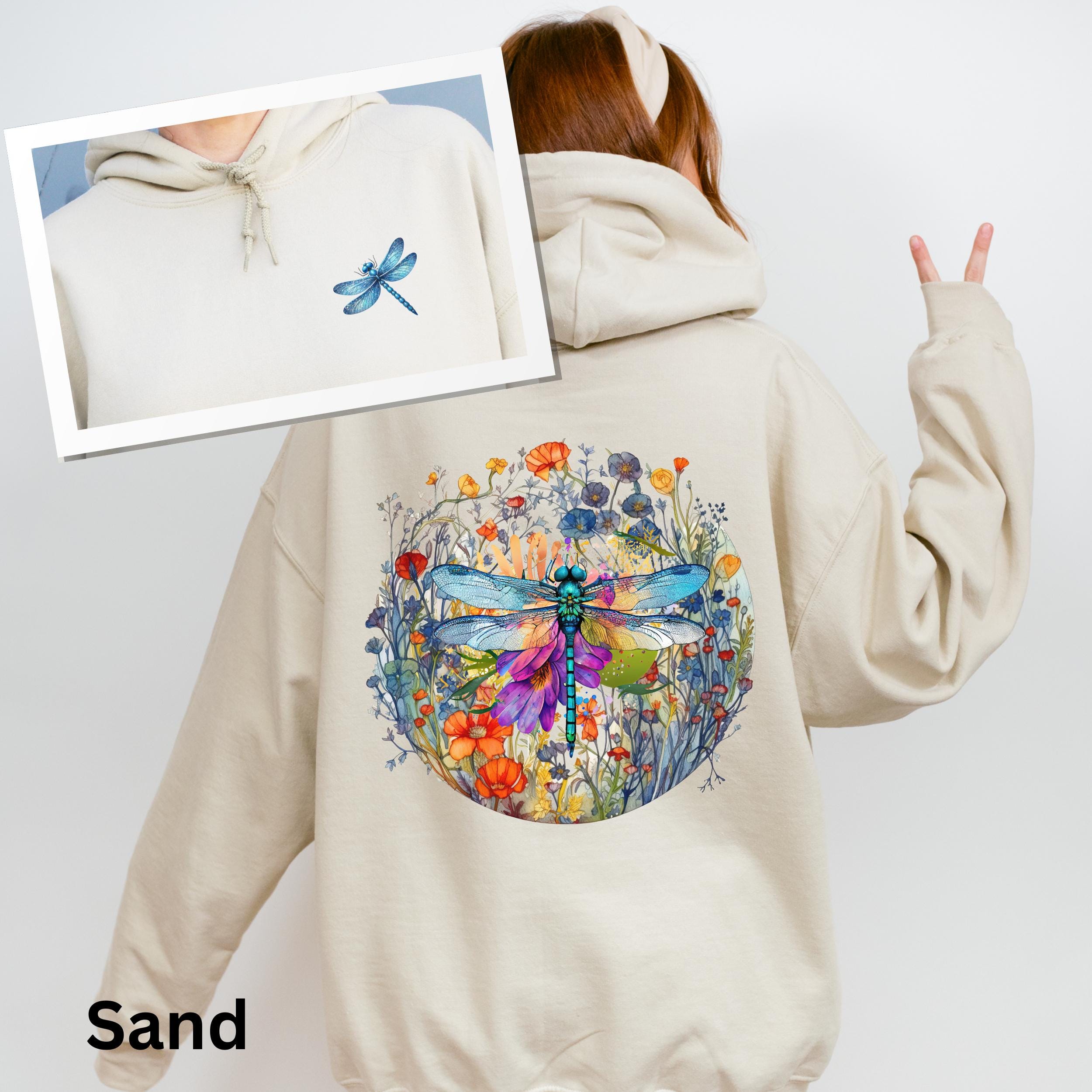 Dragonfly Wildflower Hoodie Front and Back Print, Gift for Insect