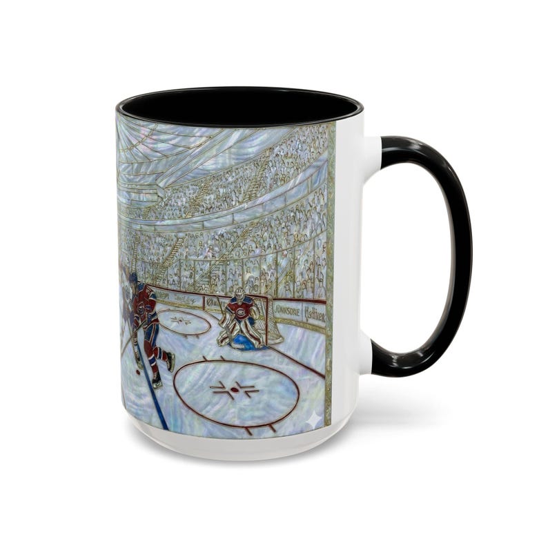 Taza de hockey sobre hielo, taza de café de hockey con vitral falso, taza de aficionado al hockey sobre hielo, taza de arte deportivo imagen 7