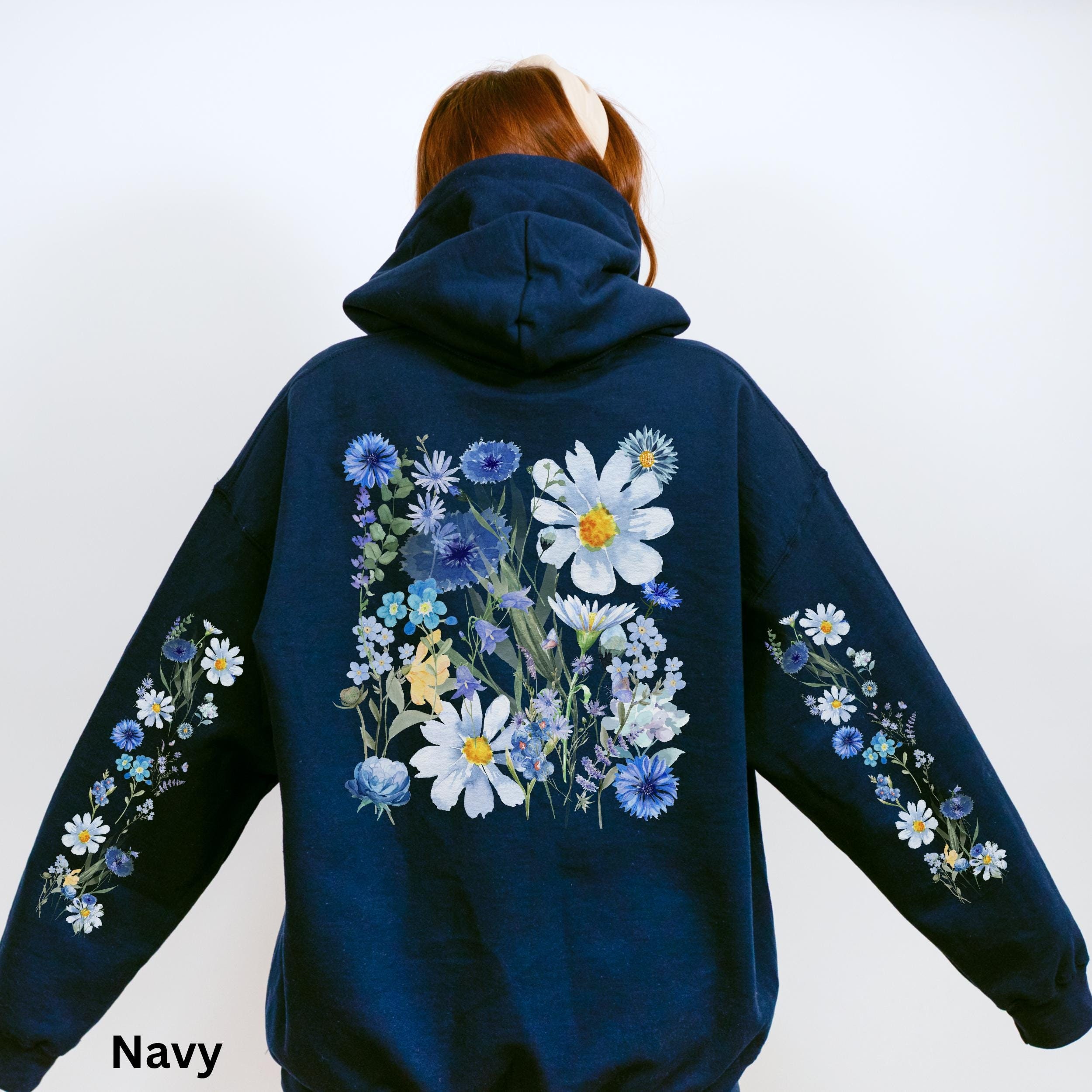 Wildflowers Hoodie Boho Cottagecore Floral Hoodie Botanical Flowers Hooded Sweatshirt Nature Pullover Flower Lover Gift Printed Sleeves Etsy
