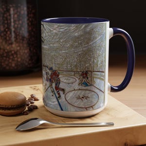 Taza de hockey sobre hielo, taza de café de hockey con vitral falso, taza de aficionado al hockey sobre hielo, taza de arte deportivo imagen 18