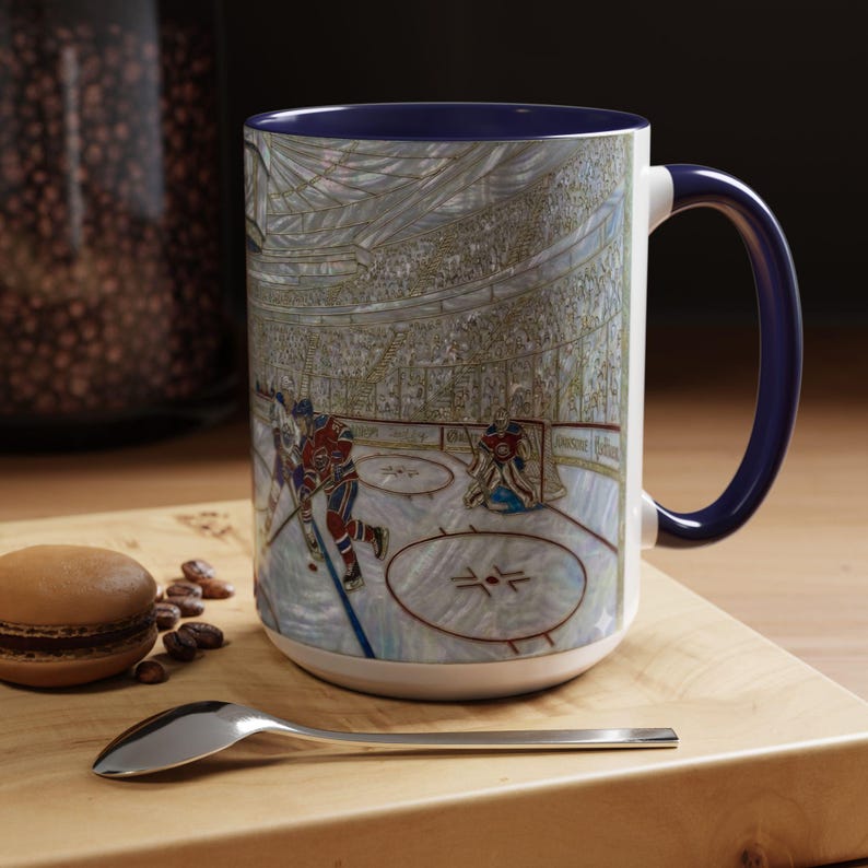 Taza de hockey sobre hielo, taza de café de hockey con vitral falso, taza de aficionado al hockey sobre hielo, taza de arte deportivo imagen 18