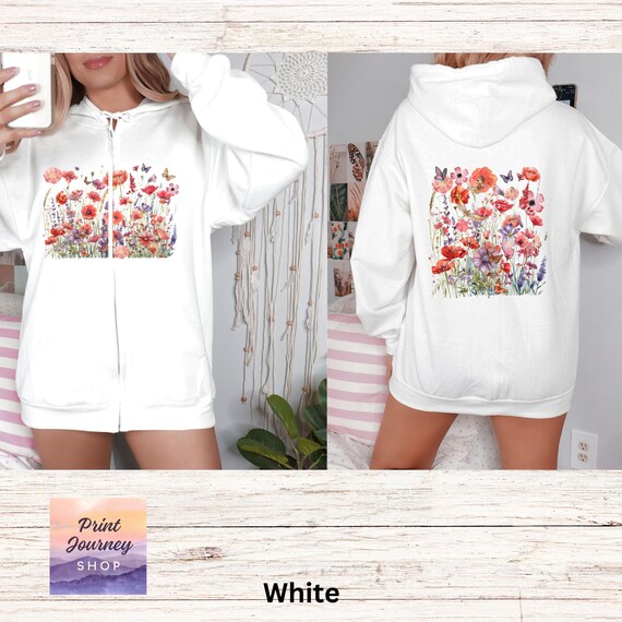Wildflower Zip Hoodie, Red California Poppy Hooded