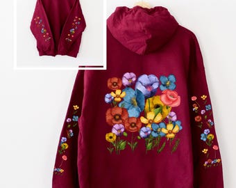 限定品　最安値POPPY EMBROIDERED SWEATSHIRT Poppy Flower Hoodie, Wild Flowers Sweatshirt, Wildflowers